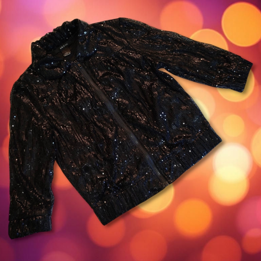 Juniors Women's ARC & CO Black Sequined Bomber Jacket - L